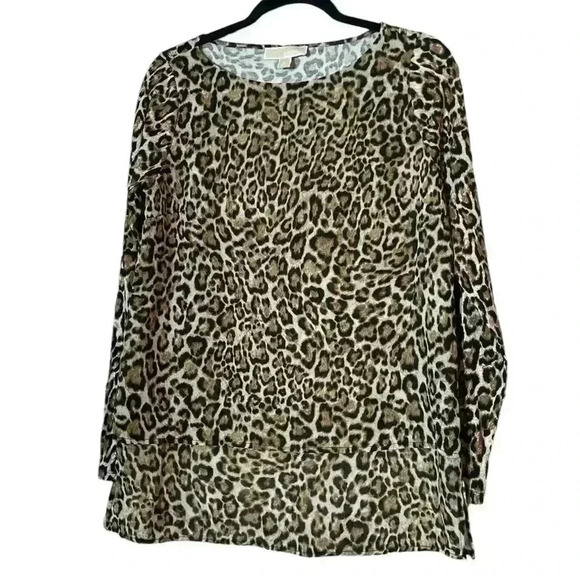 Michael Kors Leopard Animal Print Lightweight Pullover Blouse Sheer Overlay SM - Picture 1 of 10